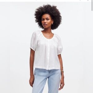 Madewell Puff-Sleeve A-Line Top In Eyelet White
